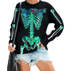 Women Gothic Skeleton Sweatshirt Punk Oversized Skull Graphic Sweater Y2K Halloween Long Sleeve Hoodies Pullover (Black)