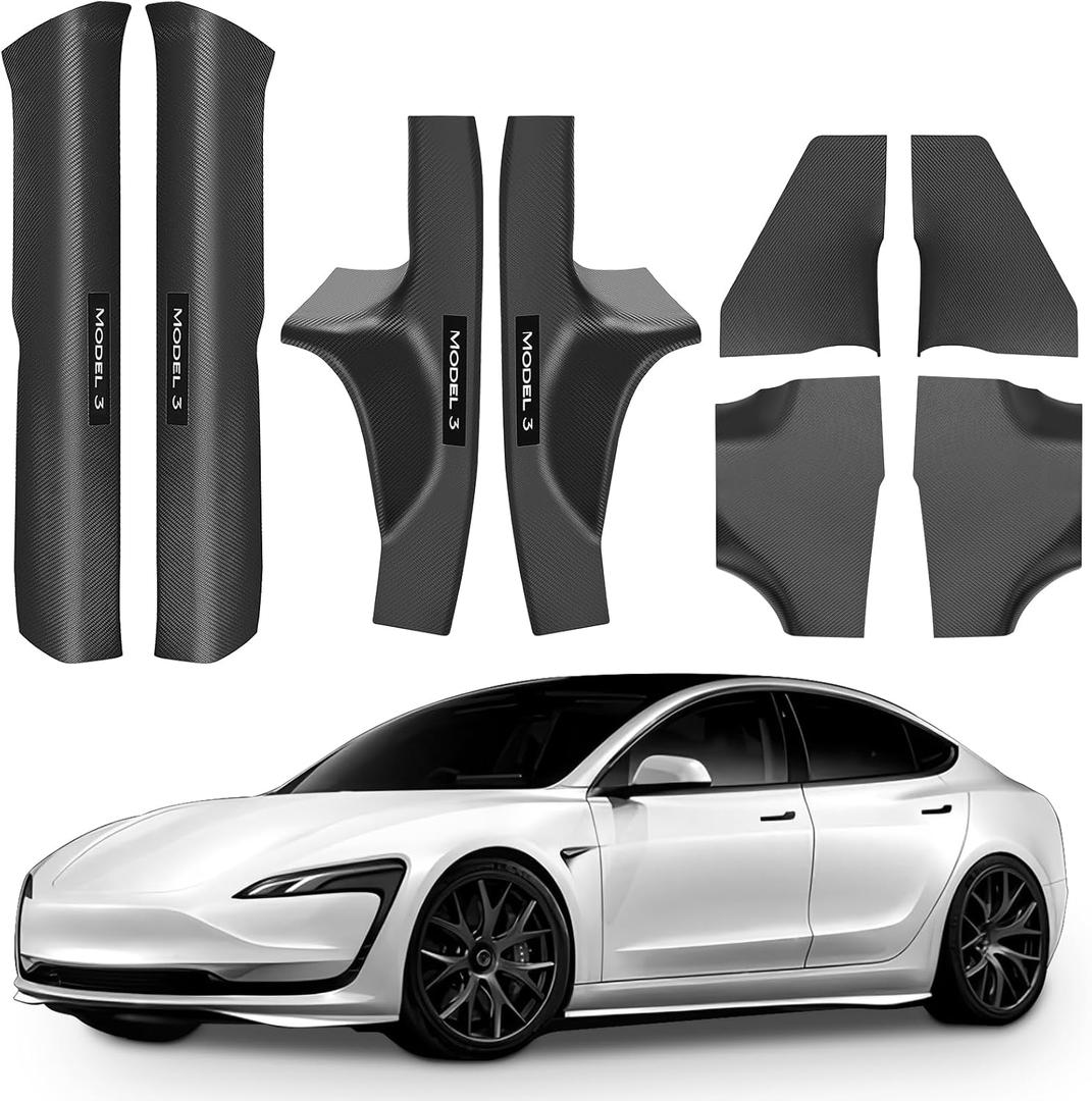 8Pcs Door Sill Protector for Tesla Model 3 Highland 2023 2024 2025 2026, Carbon Fiber Anti-Scratch, Highland Kick Protection Pad Interior Accessories, Friction Resistant, Easy Install