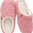 EverFoams Women's Fuzzy Slip-on Slippers Soft Comfy Memory Foam Indoor House Shoes Pink, 5-6 US