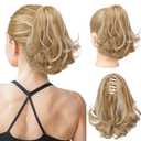 KooKaStyle Ponytail Extension, 10" Short Claw Clip in Pony Tails Hair Extensions Curly Wavy Synthetic Drawstring Hairpieces for Women Honey Blonde with Ash Blonde Highlights