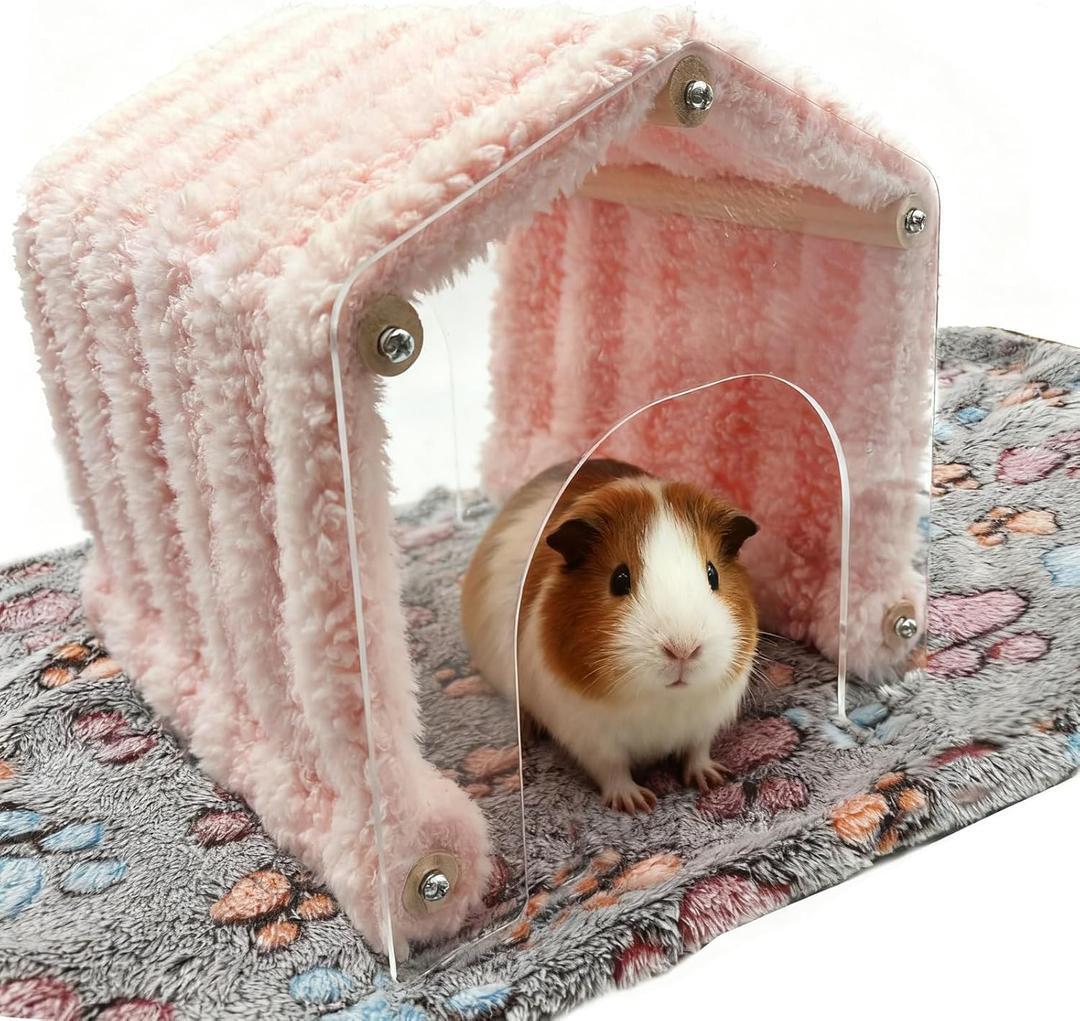 Guinea Pig Hideout Tunnel Rabbit Hide House Detachable Hideaway for Hamster Bunny Chinchilla Hedgehog Small Animal (Pink)