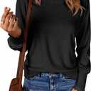 Cicy Bell Womens Crew Neck Long Sleeve Sweater Trendy Casual Scallop Trim Fall Knit Lightweight Pullover Tops (Small, Black)