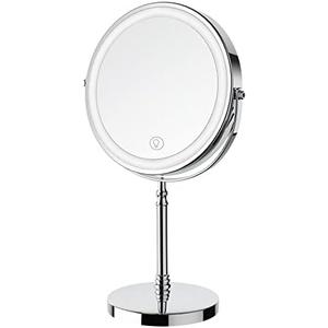 Lighted Makeup Mirror, 3000 mAh Rechargeable Double Sided Magnifying Vanity Mirror with 3 Colors, 1x/10x, 360° Rotation , Brightness Adjustable Magnification Cosmetic Light up Mirror, Women Gift