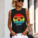 Beach Tank Tops for Women Summer Casual Short Sleeve Hawaiian Graphic Print Beach Vacation Tank Tee (M)