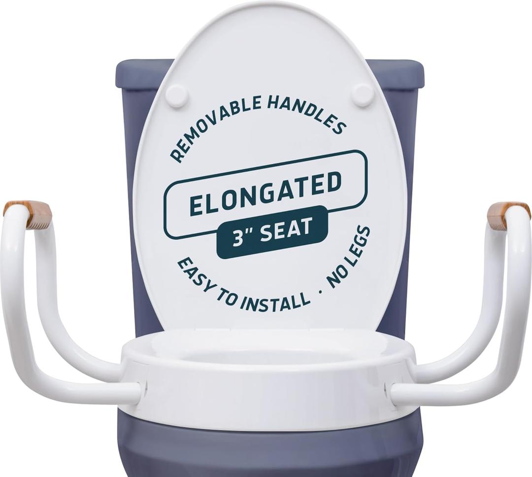 Lunderg Raised Toilet Seat with Handles - Elongated - Easy to Install Toilet Seat Risers for Seniors - Adds 3 Inches & Works like the one youve always used - Elegant design - No Hospital Vibe