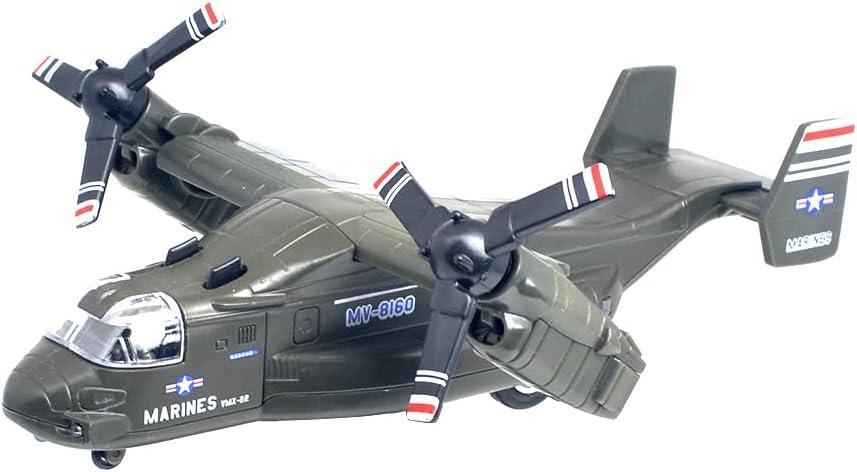 Ailejia Alloy Metal Airplane MV-22 Military Osprey Transport Helicopter Toy Model Army Aircraft with Pull Back Fighter Toys (Green)