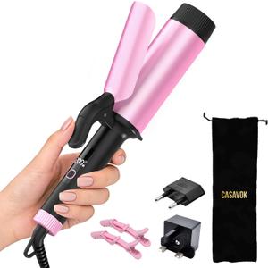 Large Curling Iron 2 Inch,Large Barrel Curling Iron for Long Hair,Dual Voltage Curling Iron 110-240V with European Plug,Curling Wand with Clamp for Loose Curls,5 Temp Digital Display,Temp Lock