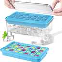Longzon Ice Cube Tray with Lid and Bin, 56 Pcs Ice Cube Trays for Freezer, Ice Cube Mold, Ice Molds Spill-Resistant Removable Lid & Ice Scoop, Ice Mold for Whiskey Cocktail, Tea, Coffee -Blue