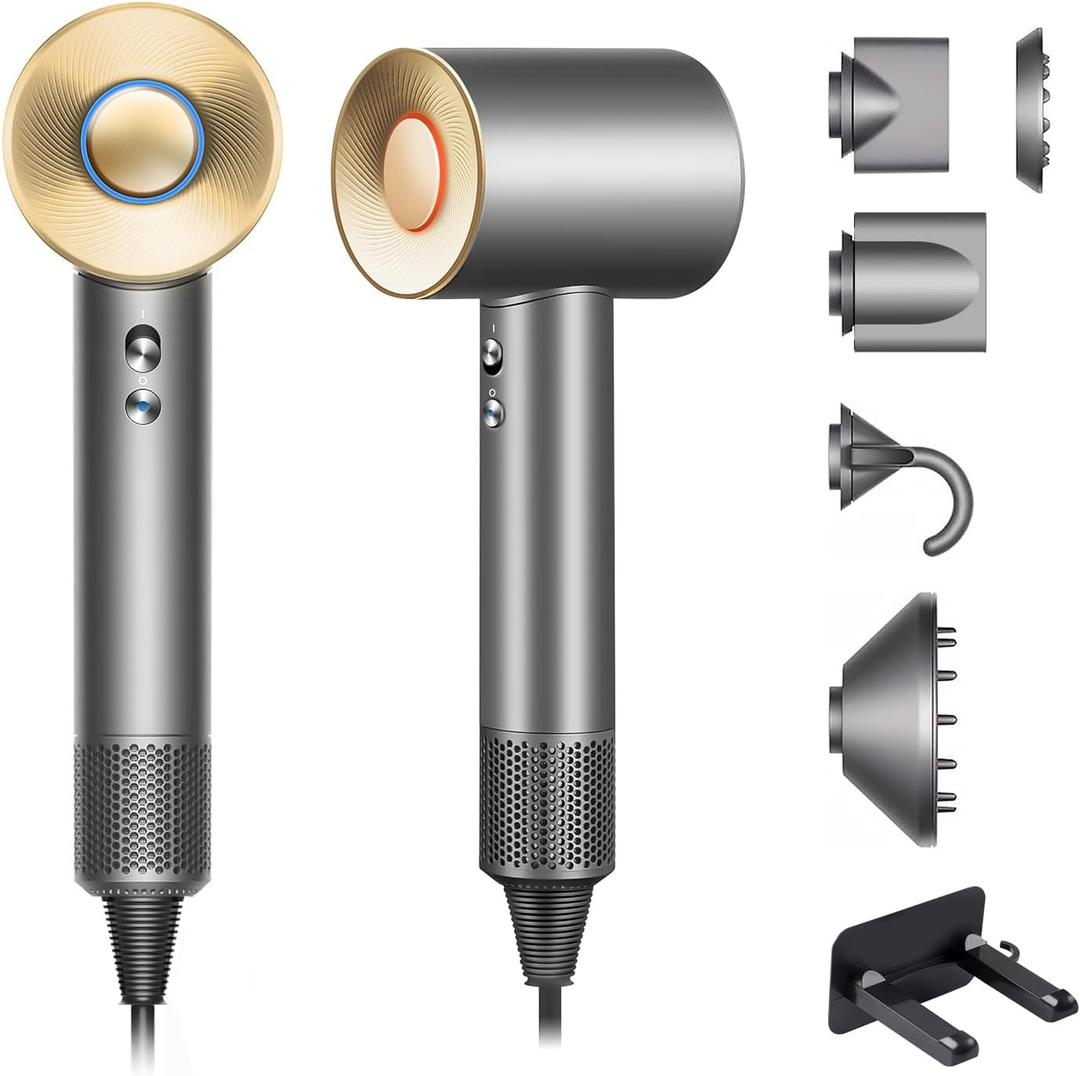 Brushless Powerful Hair Dryer, 1600W 110,000 RPM Fast Drying High Speed Blow Dryer with Negative Ion Technology, Portable Lightweight with Diffuser and Nozzle for Home Salon Travel, Grey