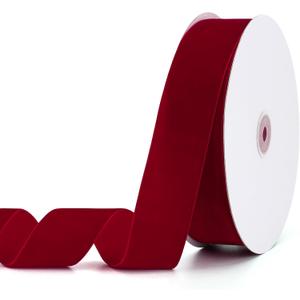 Red Velvet Ribbon 1-1/2" x 20Yd,Great for Gift Wrapping,Hair Bows Making, Wreaths,Wedding and Christmas Party Decoration(Red 1-1/2")