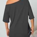 Remidoo Women Distressed Ripped Off the Shoulder Tops Summer Sexy Short Sleeve Oversized Tshirt (Gray, S)