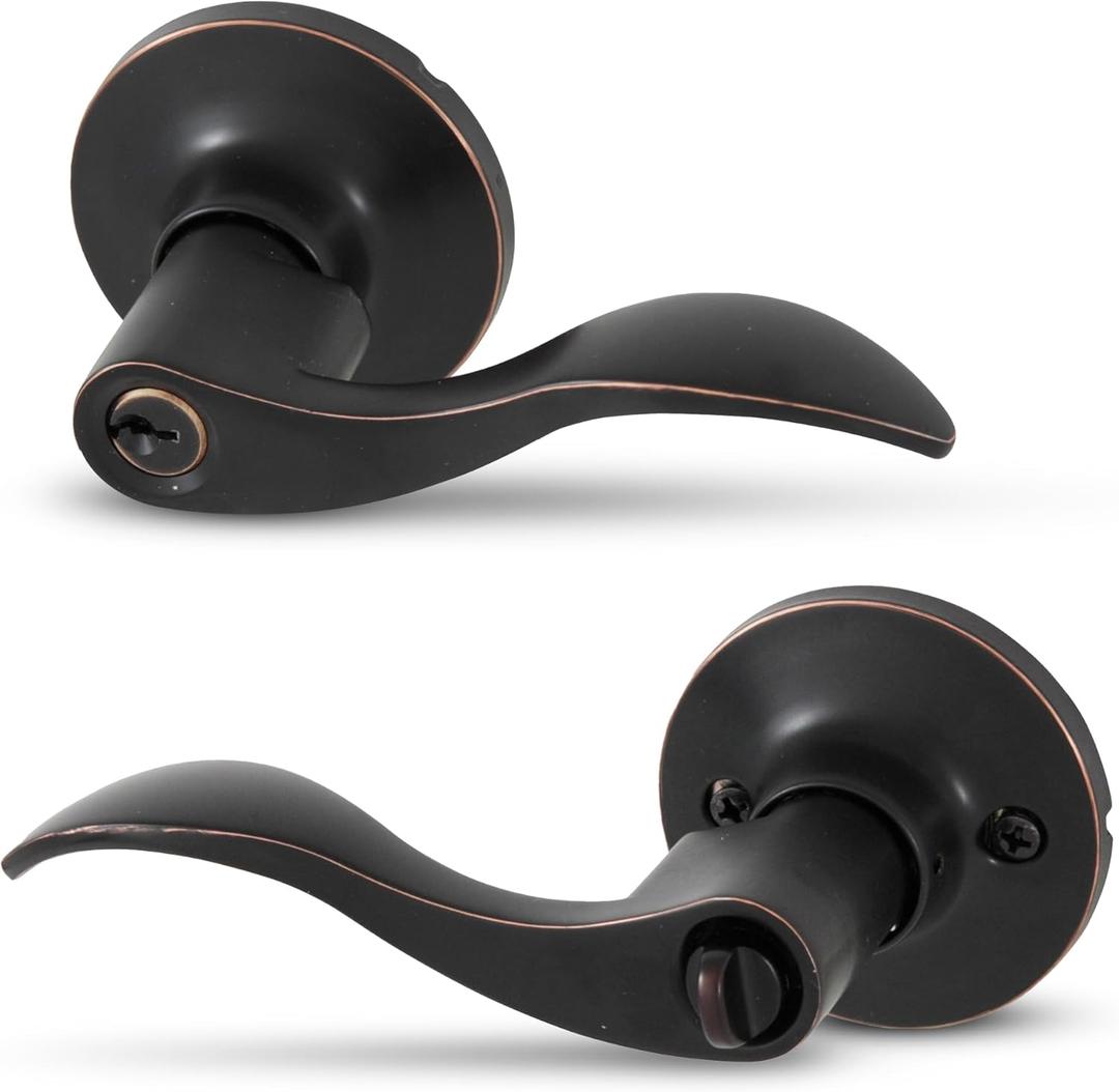 Honeywell Safes & Door Locks - Interior & Exterior Wave Lever Door Handle with Keys - Door Lever for Bedroom - Anti-Bump Resistant - Reversible for Right & Left Sided Doors, Oil Rubbed Bronze, 8106401