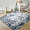 Rugcomf Large Living Room Rug 8x10 Washable Vintage Abstract, Blue