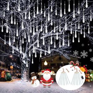 2 Pack Christmas Decorations Lights Outdoor, Extendable Meteor Shower Lights with Timer, Total 384LED 30cm 16 Tubes Indoor Outdoor Snow Cascading String Light for Xmas Garden Party Decor (Cool White)