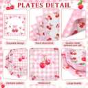 Pickmesh 194 Pcs Cherry Party Decorations for 24, Pink Cherry Bow Paper Plates and Napkins Cups Tablecloth Cutlery Coquette Gingham Tableware Set for Baby Shower Birthday Party Supplies