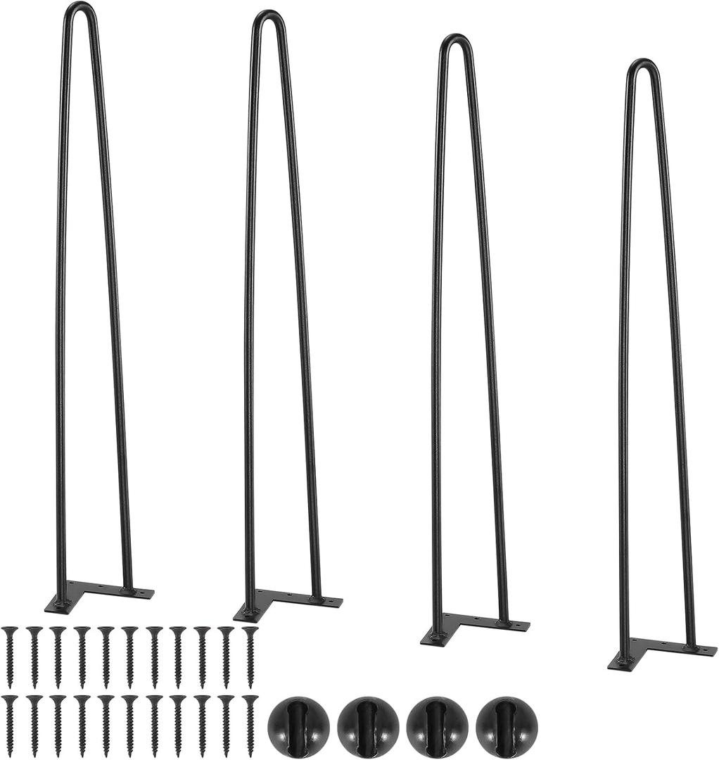 VEVOR 28" Hairpin Furniture Legs, Metal Home DIY Projects for Nightstand, Coffee Table, Desk, 500lbs Load Capacity with Rubber Floor Protectors, Metal Heavy Duty Sturdy Modern Table Legs, 4PCS Black (28 Inch solid)