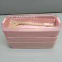 Rarapop Pink Stackable Bento Box Japanese Lunch Box Kit with Spoon & Fork, 3-In-1 Compartment Wheat Straw Meal Prep Containers for Kids & Adults