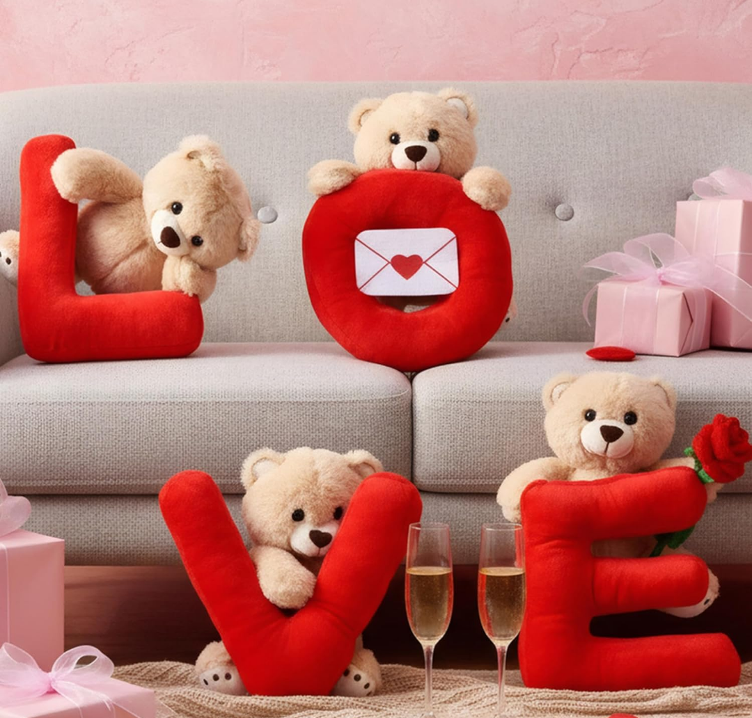 10" Stuffed Love Teddy Bear Plush Table Decoration, Romantic Stuffed Animals Cute Plush Gift for Girlfriend Couples, Valentine Galentines Wedding Party Decor