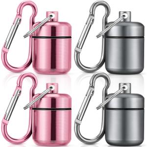 Hicarer 4 Pack Ear Plug Carrying Case, Waterproof Metal Ear Plug Holder with Keychain, Portable Small Pill Case Container for Earplugs, Jewelry, Pill Organizer for Travel or Sports(Pink, Matte Gray)