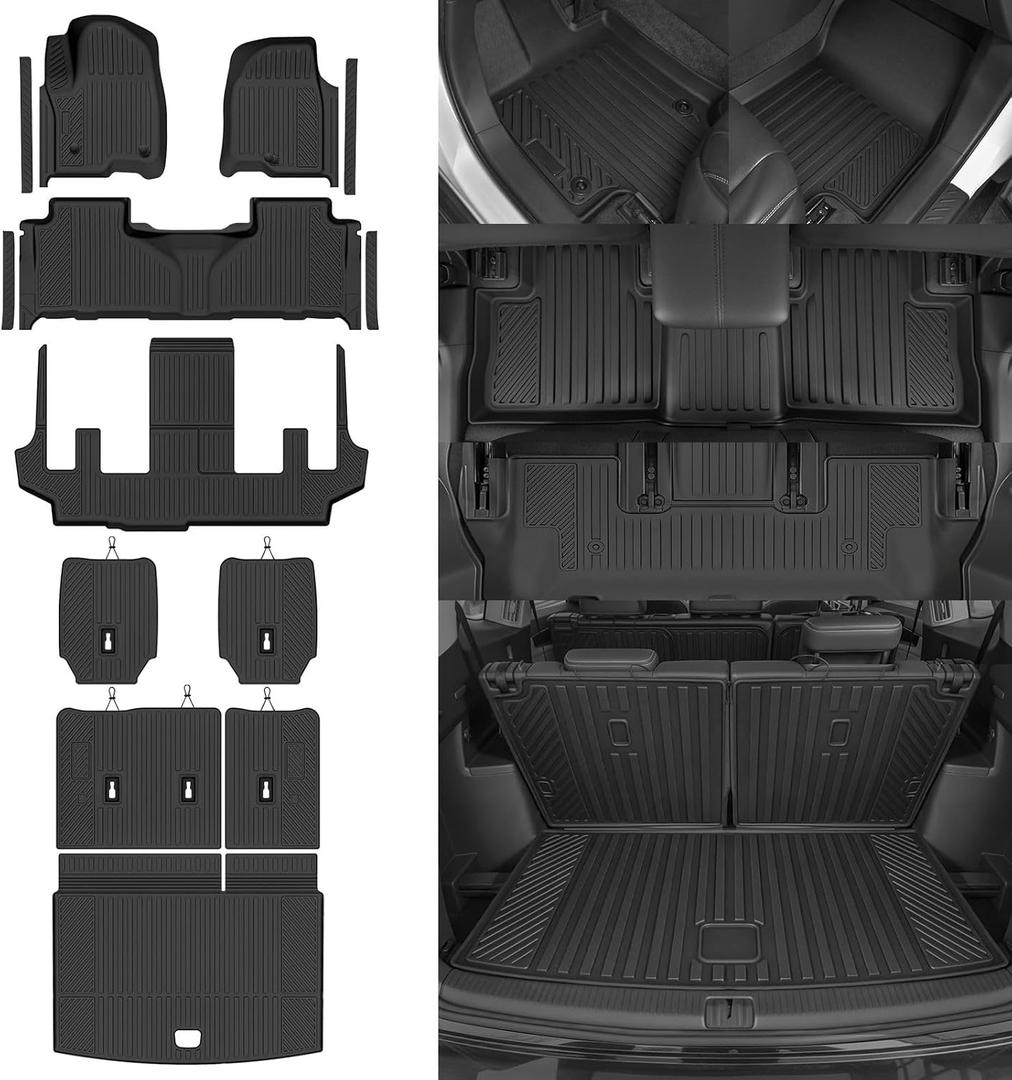 Custom Fit Floor Mats for 2021-2026 Chevy Suburban 7 Seat/Bucket Seat | for GMC Yukon XL/Cadillac Escalade ESV (Not for Escalade/Yukon) TPE Trunk Mat & Backrest Mats & Door Sill Guard Accessories