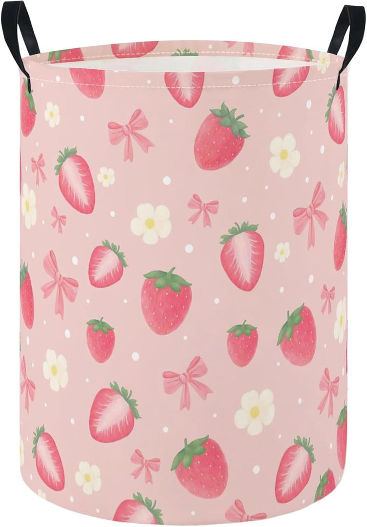 HIYAGON Baby Laundry Hamper Basket Baby Hamper for Nursery Boy and Girl Cute Kids Toys Storage Bin Organizer Boho Room Decor(Strawberry)