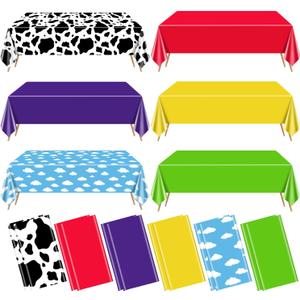 12 Pack Story Tablecloths Mix Color Plastic Table Cover Cow Pattern Printed Check Tablecover Story Birthday Party Supplies for Boy Baby Shower Decorations 87 x 51 inch