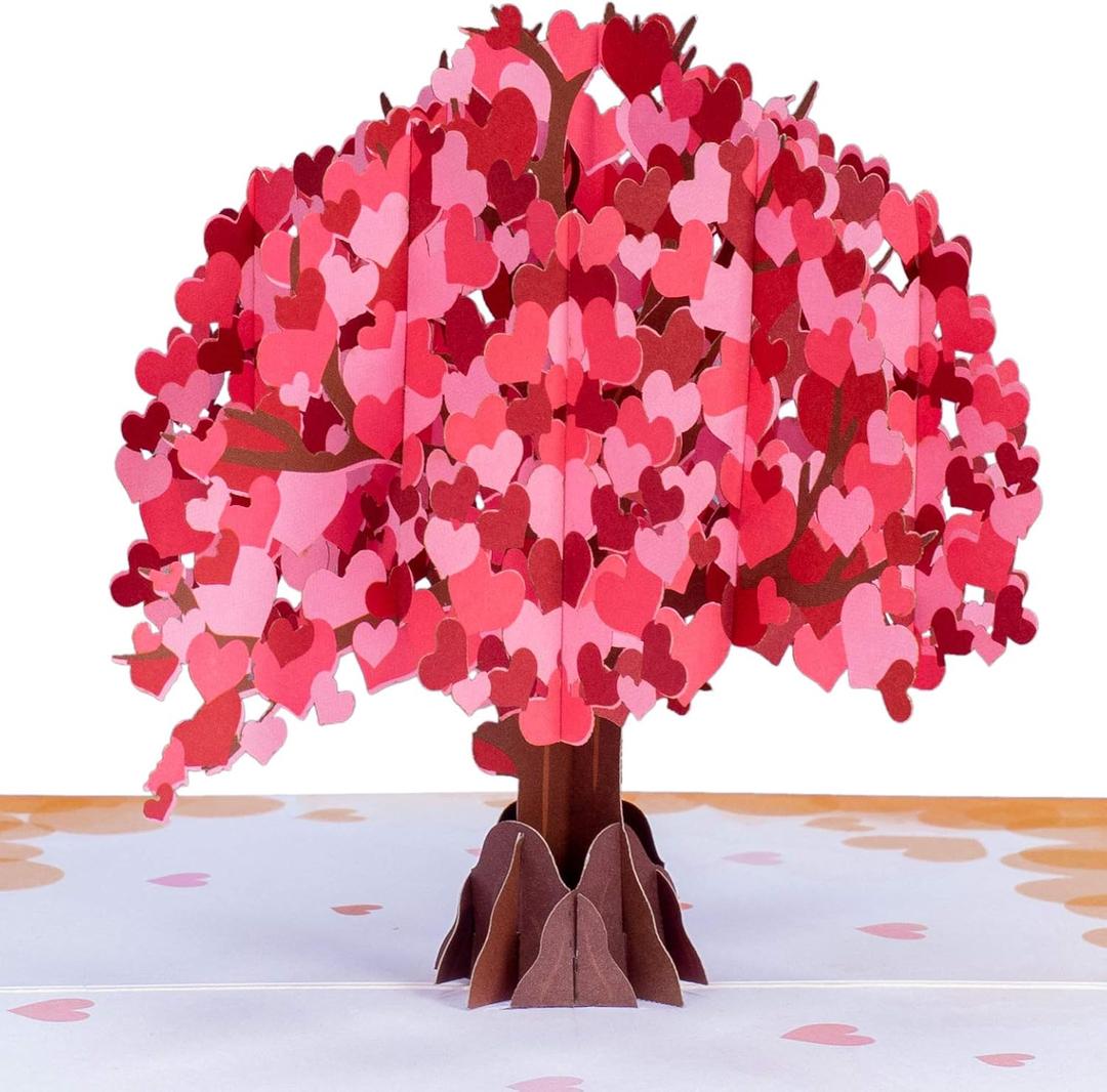 Paper Love 3D Heart Tree Romantic Pop Up Card, Gift for Birthday, Wedding, Anniversary, Thank You, Get Well, Valentines Day, Mothers Day & All Occasions, 5" x 7" Includes Envelope and Note Tag
