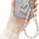 for Motorala Razr 2025/Razr 2024 Case Cute Love Heart Girly Design,Razr 2025 Phone Case Bling Glitter Pearl Back Soft Silicone Bumper with Bead Phone Strap for Moto Razr 2024 for Women Girls White