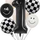 100% liked-One Happy Dude 1st Birthday Balloon Set  40" Black & White Smiley Face Foil + Latex Balloons, Checkered Baby Shower Decorations, Kids Party Supplies for Boys and Girls