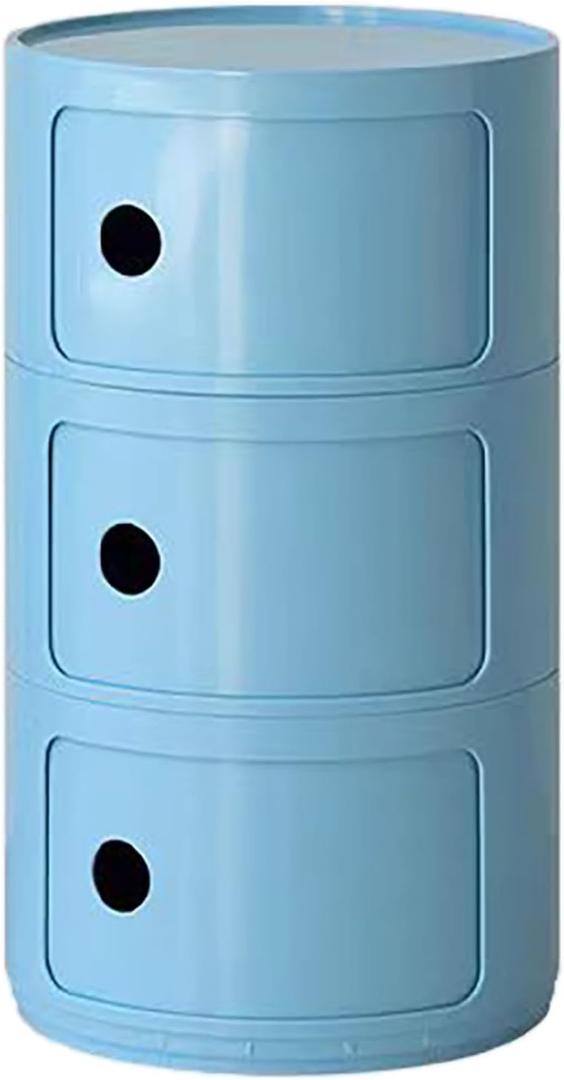 3 Tier Round Nightstand with Drawers, Royal Blue Round Side Table Small Plastic Storage End Table Suitable for Bedroom, Living Room, Bathroom