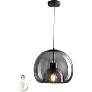 Large Smoke Glass Pendant Light for Kitchen Island, Includes Extra Bulbs & 4.26FT Adjustable Cord, Modern Pendant Lighting Fixtures for Kitchen, Dining Room, Living Room (1PCS, Smoky Grey Glass)