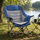 SUNW Oversized 400lbs Foldable Rocking Camping Chair with Cup Holder Side Pocket, Blue & Gray