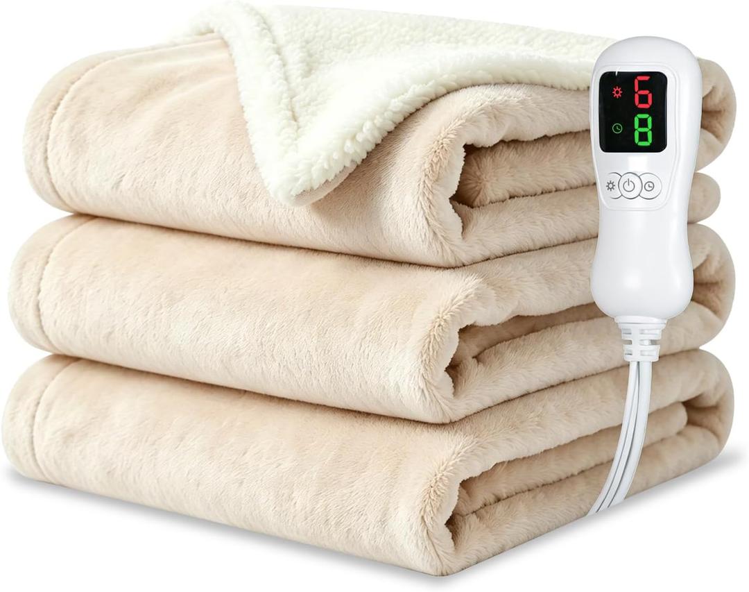 Electric Blanket Twin Size 62"x84",Heating Blanket, Soft Flannel Heated Blanket, 9 Heating Levels,1-9 Hours Auto Off, Fast Heating, Overheat Protection, Machine Washable,Gifts for Woman,Beige
