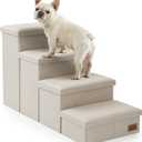 Dog Stairs with Storage, 4-Step Wider Sturdy Dog Steps for Dogs and Older Cats, Folding Doggie Ramp for Bed/Couch/Car Hold Up to 180 lbs (22" H, Beige), Size: 38.1"L x 17"W x 22"H
