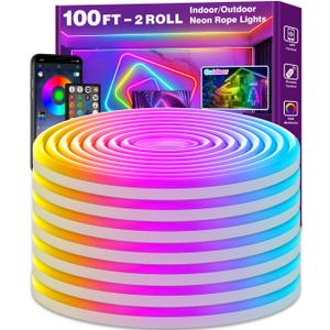 AILBTON Led Neon Rope Lights 100Ft,Flexible,Control with App/Remote,Multiple Modes,IP65 Outdoor RGB Waterproof,Music Sync Gaming Strip Lights for Bedroom Indoor, 20FT-LED NEON A