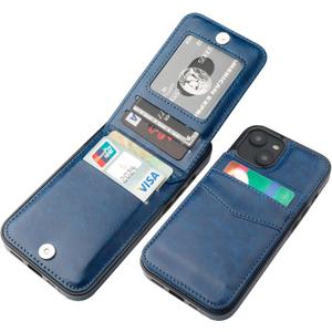 KIHUWEY Compatible with iPhone 14 Case Wallet with Credit Card Holder, Flip Premium Leather Magnetic Clasp Kickstand Heavy Duty Protective Cover for iPhone 14 6.1 Inch (Blue)