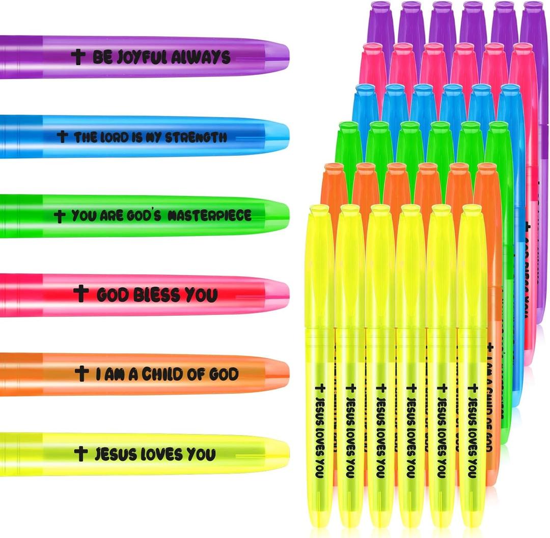 36 Pcs Christian Highlighter Bulk, Bible Highlighter Multicolor Back to School Students Gift Motivational Sunday School Pens with 6 Colors, Christian Gifts for Church Classroom
