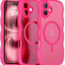 QVLANG Case for iPhone 16, Cute Wave Cover Case, Upgraded[Full Camera Protection][Compatible with Magsafe][Military Grade Protection][Translucent Matte] Phone Case for Women Girls, Hot Pink