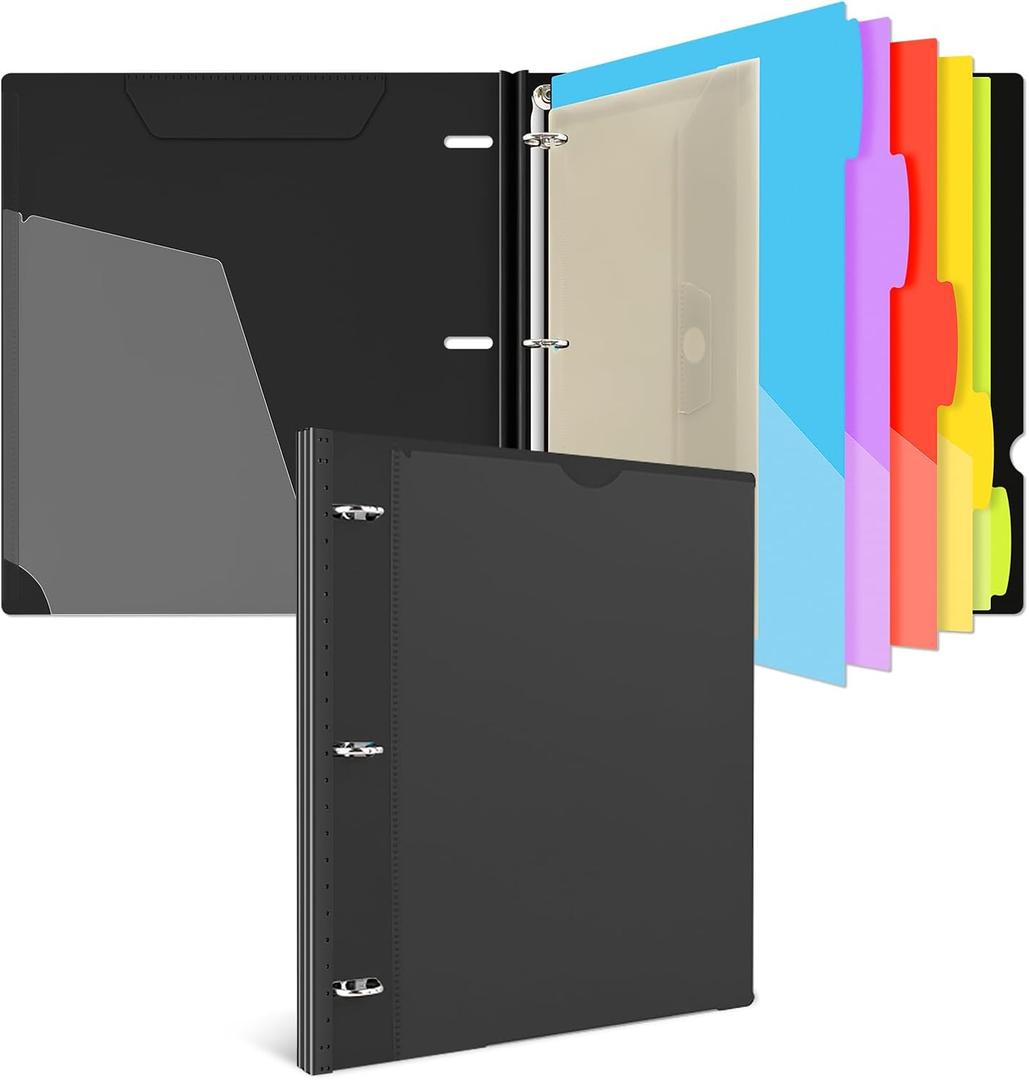 INFUN Telescoping Project Organizer Binder,13 Pocket-Customizable Front Cover, 5 Colors 2 Pocket Divider and Plastic Binder Pocket, 0.75inch, 160 Sheet Capacity-Black