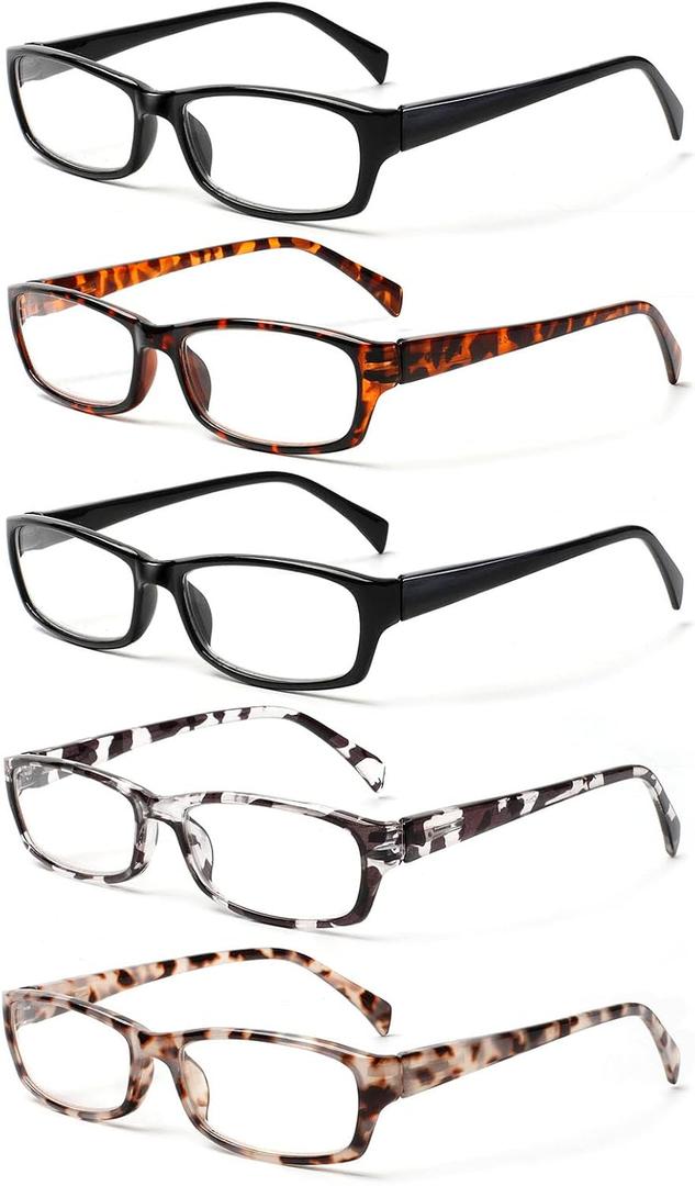 Kerecsen Reading Glasses 5 Pairs Fashion Ladies Readers Spring Hinge with Pattern Print Eyeglasses for Women (Mix Color -4, 1.25)