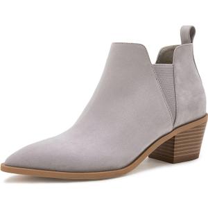 Trish Lucia Womens Ankle Boots Pointed Toe Stacked Chunky Heel Slip on Chelsea Short Booties (Gray)