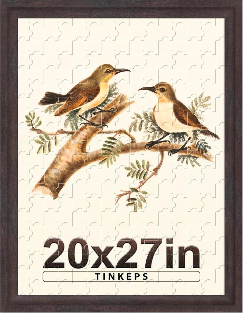 20x27 Picture Frame Walnut Brown with Black Back Board Curved Extra Wide Edges, Wooden Vintage Style Puzzle Frame 20x27 for Wall Decor.