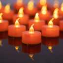 LANKER 24 Pack Orange Tea Lights Candles, Flickering Warm Yellow Flameless LED Tealights, Long Lasting Battery Operated Fake Candles, Decoration for Wedding, Halloween and Christmas (Orange)