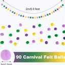 3 Pcs 19.8 Feet Mardi Gras Decorations Mardi Gras Pom Pom Balls Garland Carnival Purple Green Yellow Wool Felt Ball Banner Hanging Wall Decorations for Holiday Carnival Party Supplies Home Decor