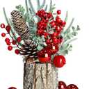 TPSCSH Christmas Decoration - Red Centerpieces for Tables 13.7Inch Pencil Xmas Tree Artificial Mini Christmas Tree with Pinecones Small Table Christmas Tree for Winter Holiday Home Decor
