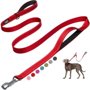 Fida 6 FT Heavy Duty Dog Leash with 2 Comfortable Padded Handles, Traffic Handle & Advanced Easy Snap Hook, Reflective Walking Lead for Large, Medium & Small Breed, Red (6 Feet (Pack of 1))