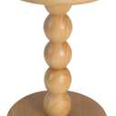 Small Round Wooden Side Table with Stacked Ball Pedestal Base, 12.4 X17.32 Accent Nightstand for Living Room, Bedroom, Corners (Natural)