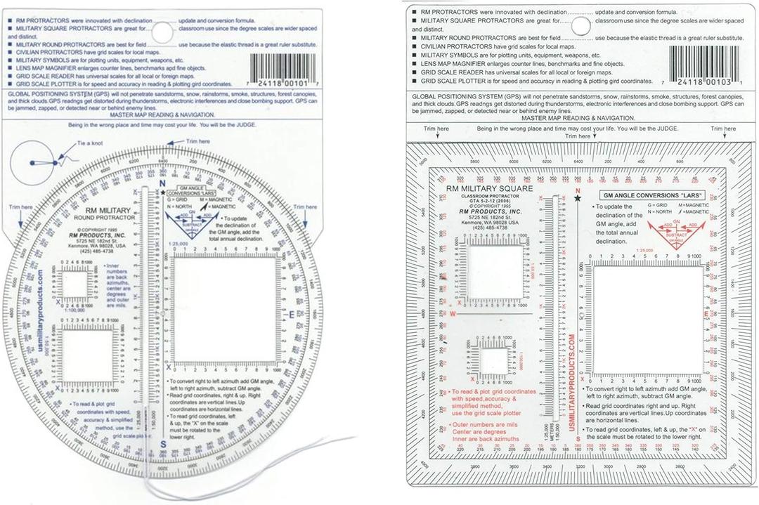 2 Item Bundle - RM Round Military Protractor & RM Square Military Protractor