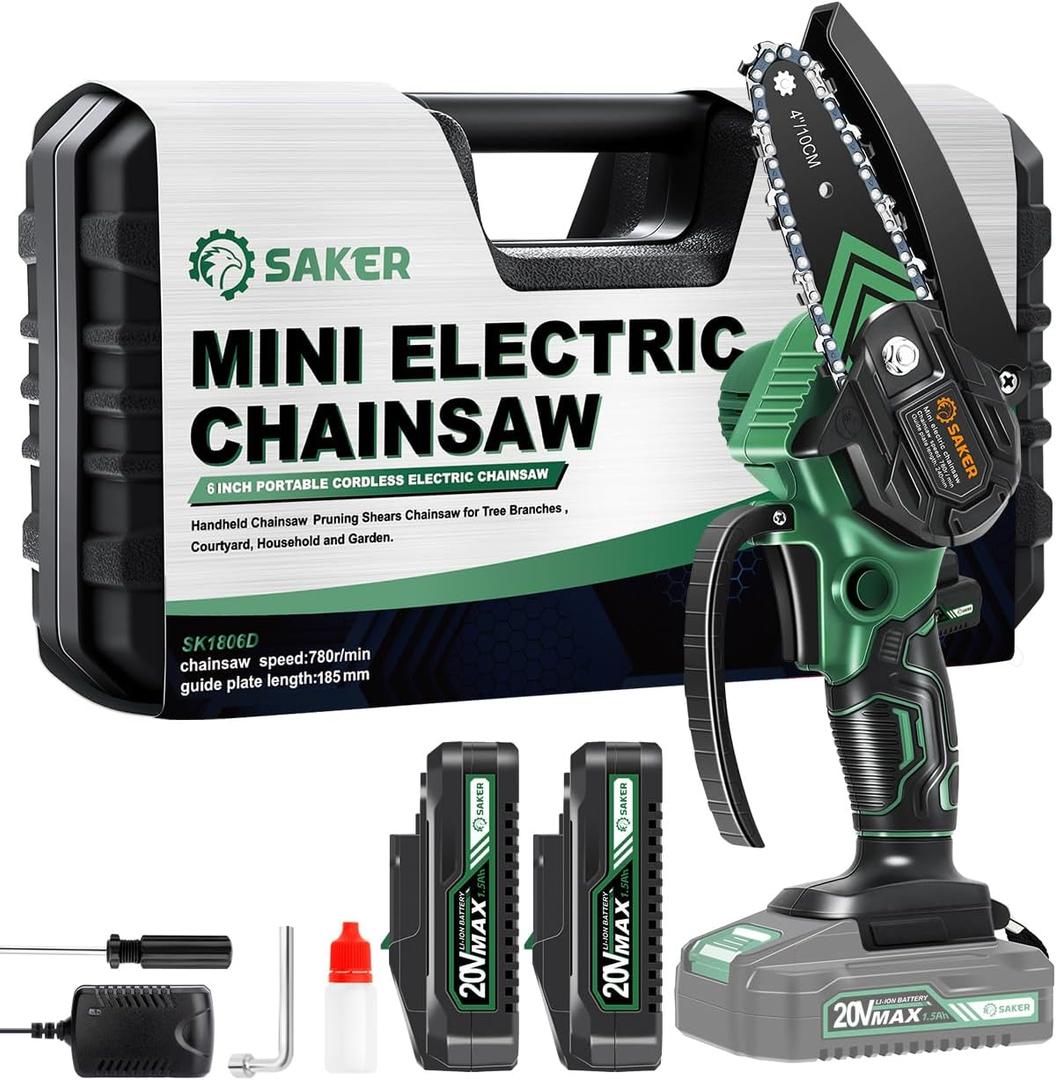 Saker Mini Chainsaw,2025 New Upgrade Electric Chainsaws, Portable Chain Saw Cordless Battery Powered, Small Handheld Chain Saws Pruning Shears Saw for Wood Tree Branches, Courtyard and Garden