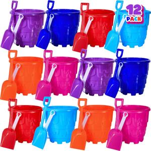 ArtCreativity 6" Beach Sand Castle Buckets and Shovels Set  12 Pails Buckets and 12 Shovels with Sand Castle Building Toys  Fun Summer Beach Toys for Boys and Girls